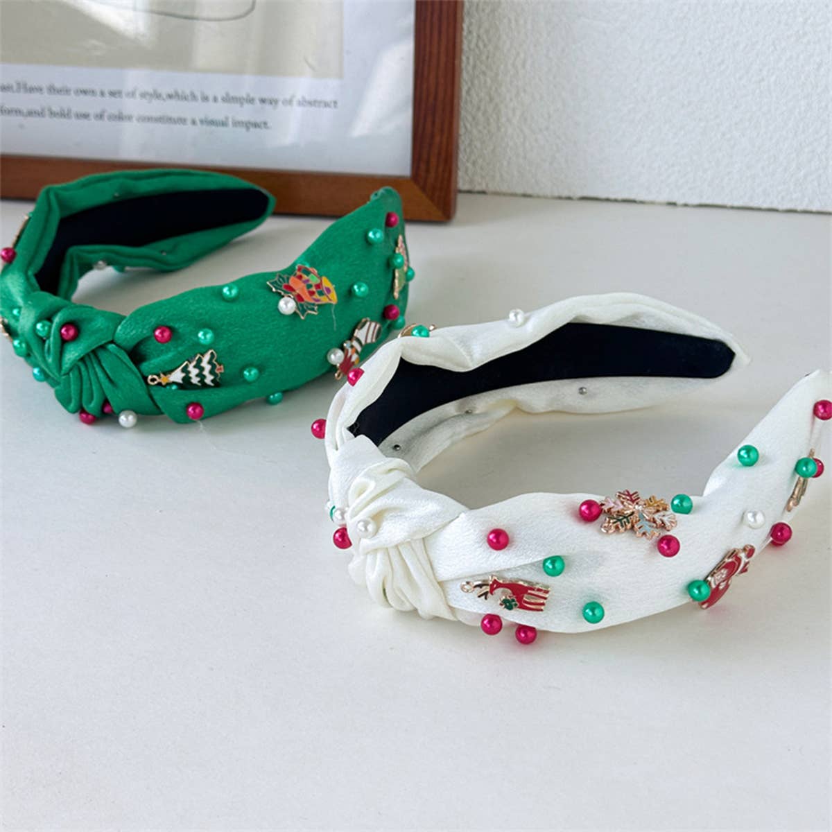 Christmas Pearl Satin Knot Headband Wide_Cwaha07596
