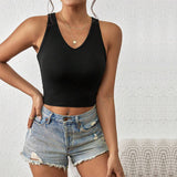 V-Neck, Slim, Short Hollowed-Out Patchwork Vest