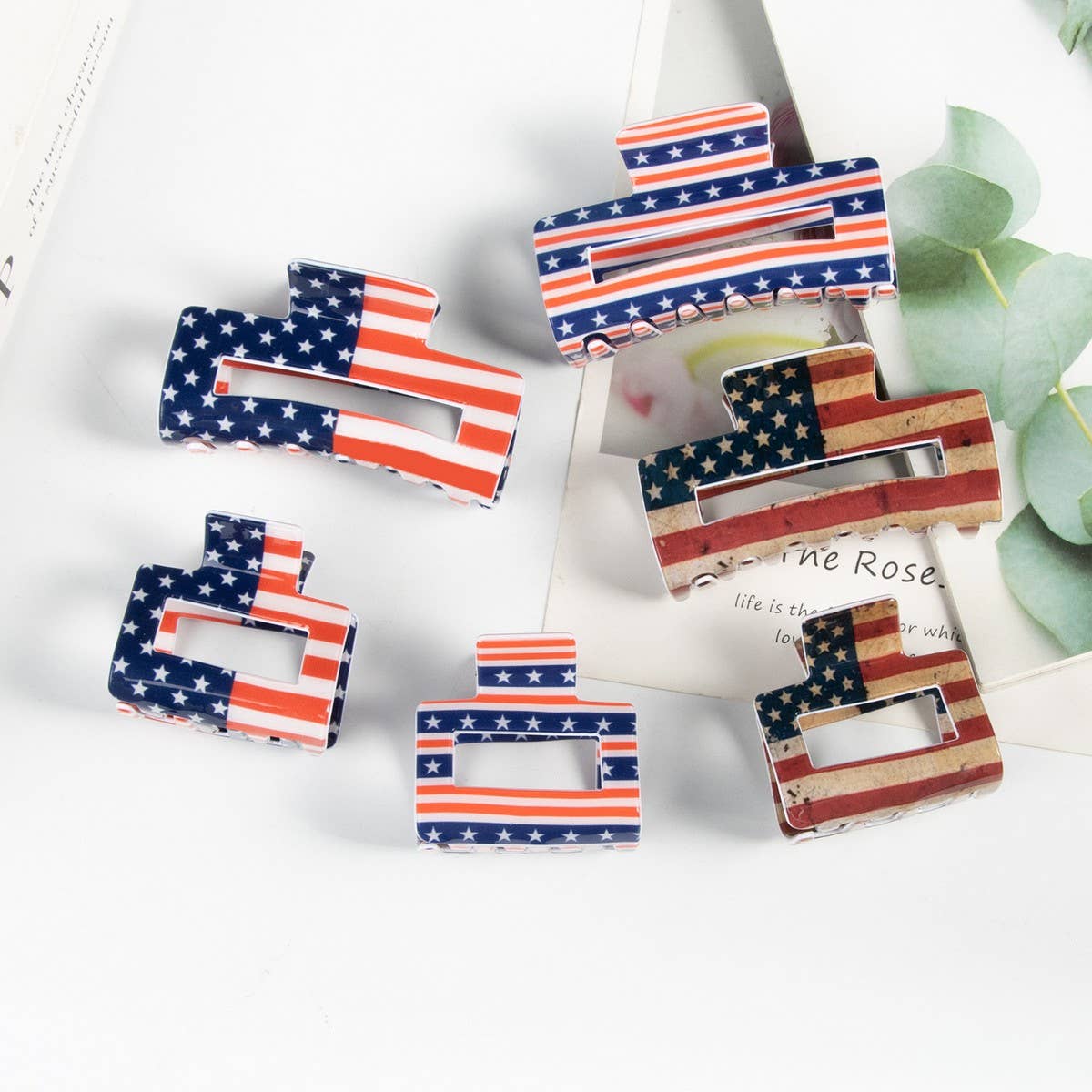 Cwaha1244_4Th Of July Flag 10Cm Rectangular Hair Claw Clip