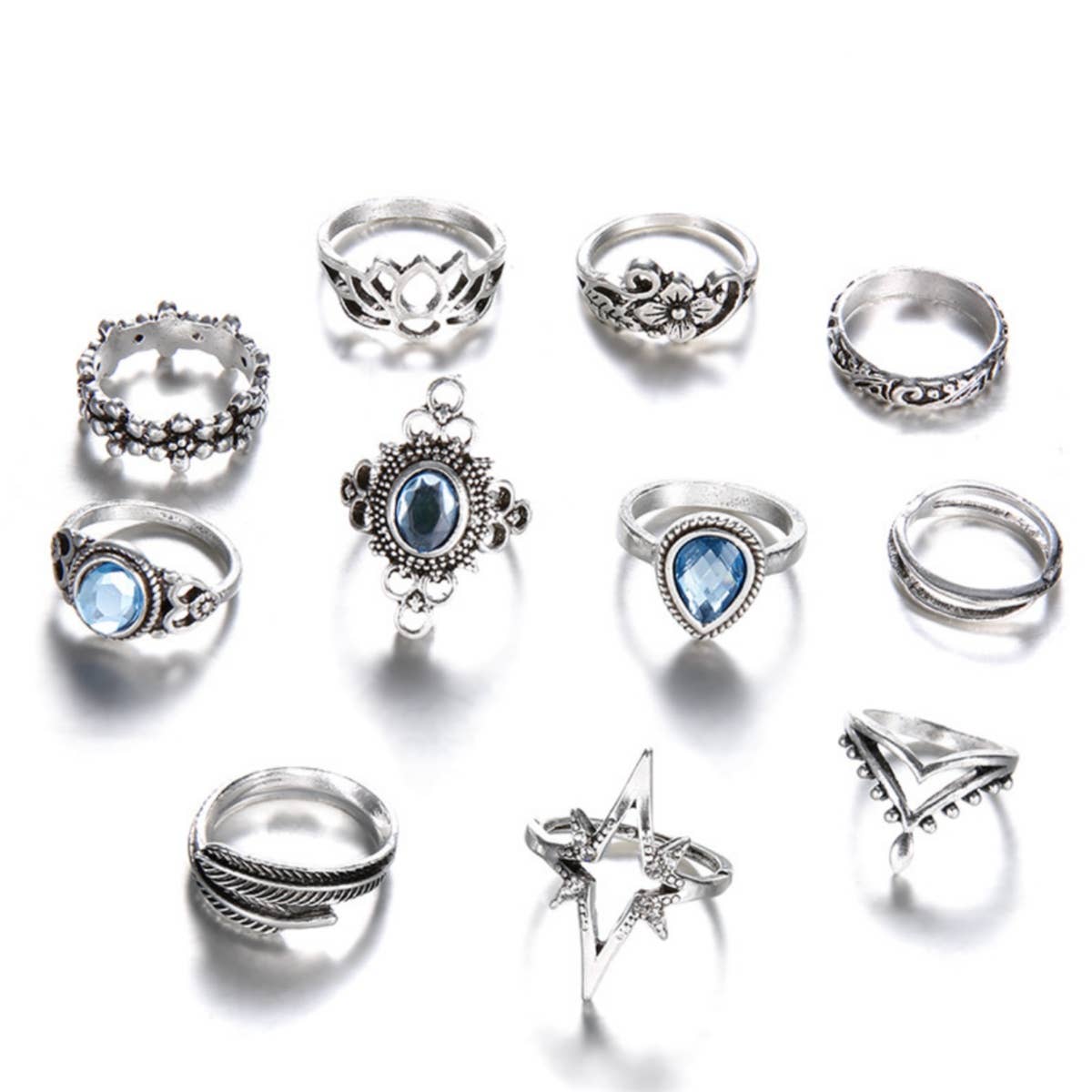 Cwmm2999_Vintage Diamond Star Gemstone Ring Set