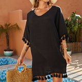 ROUND NECK FRINGE BIKINI TOP SWIMSUIT COVER UP_CWMW0665