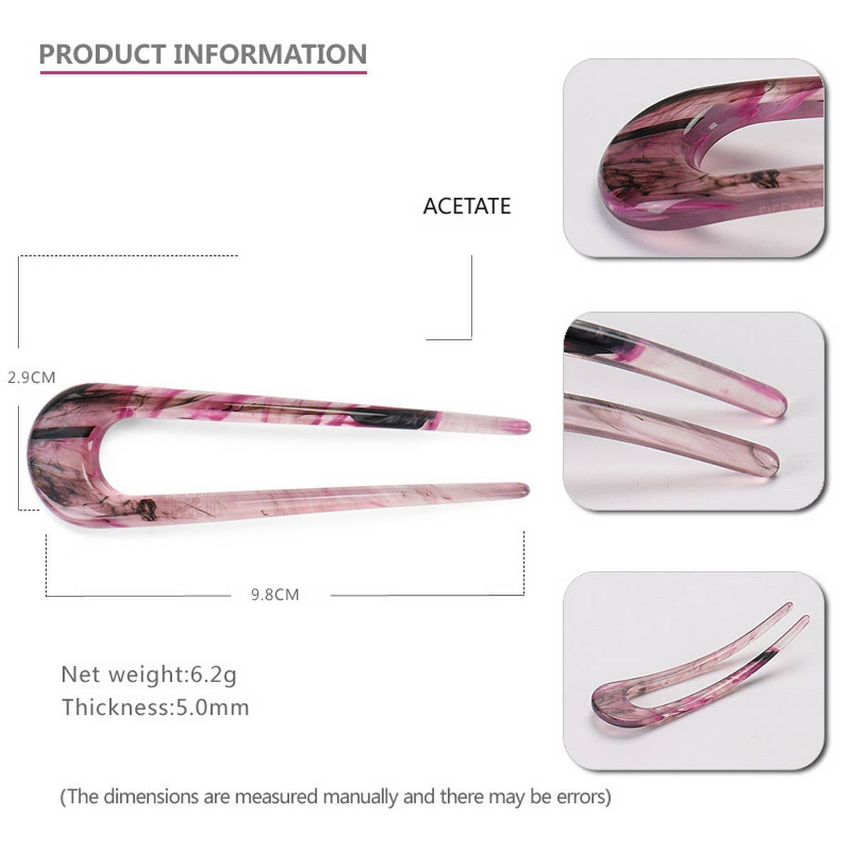 ACETATE SHEET 5MM THICK PLATE U SHAPE HAIRPIN_CWAHA4223