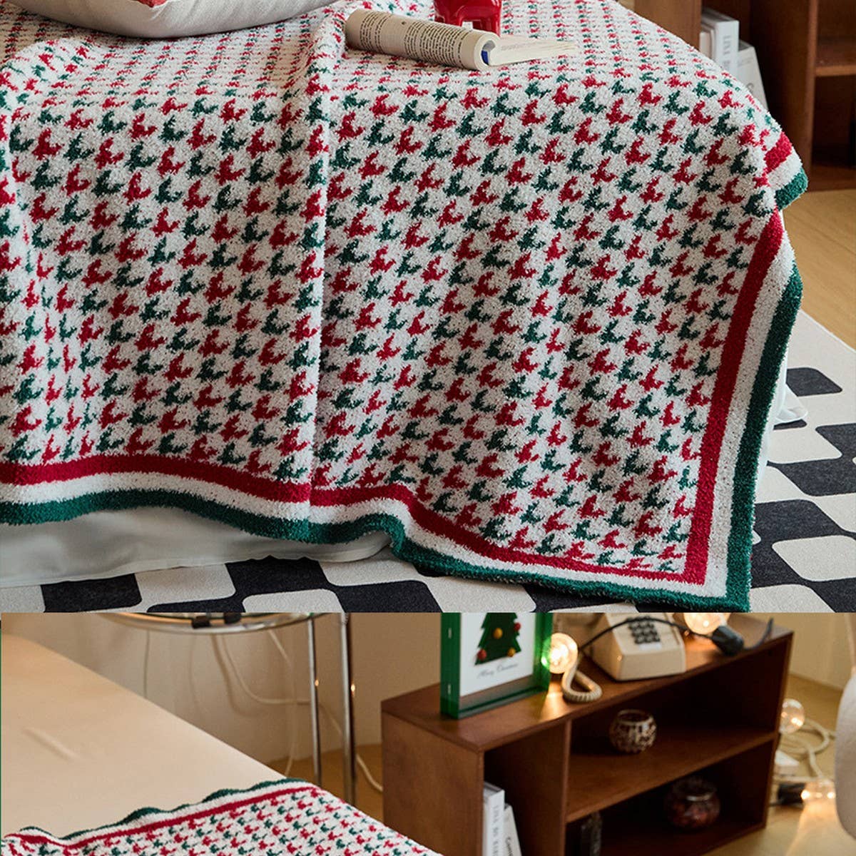 NEW RETRO CHRISTMAS HOUNDSTOOTH KNITTED BLANKET_CWMM2378