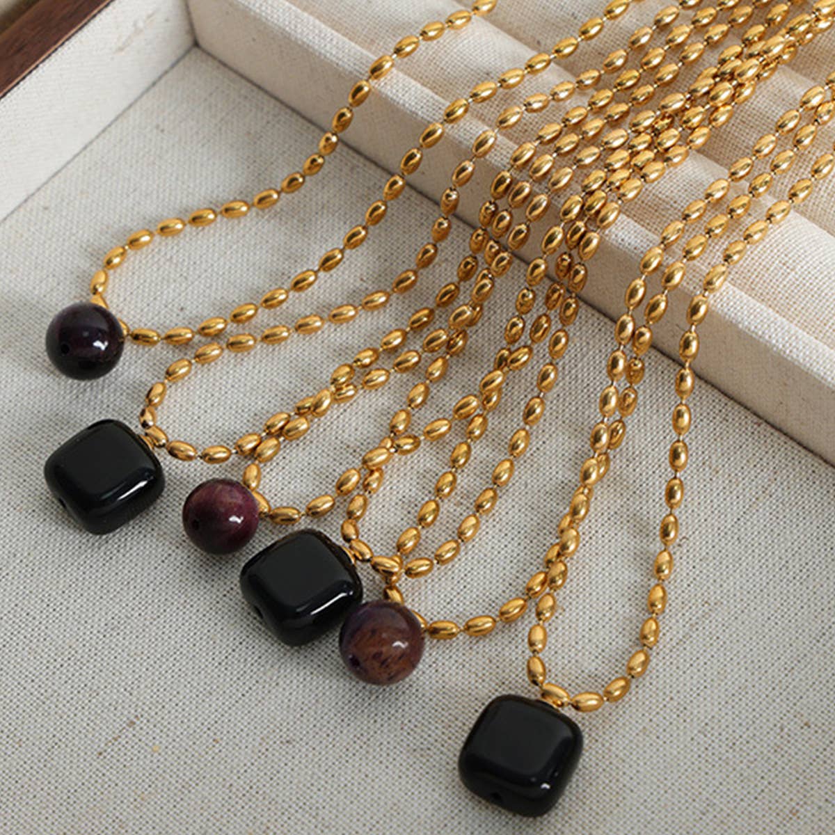 NATURAL STONE AGATE PENDANT TITANIUM STEEL NECKLAC_CWAJE1094