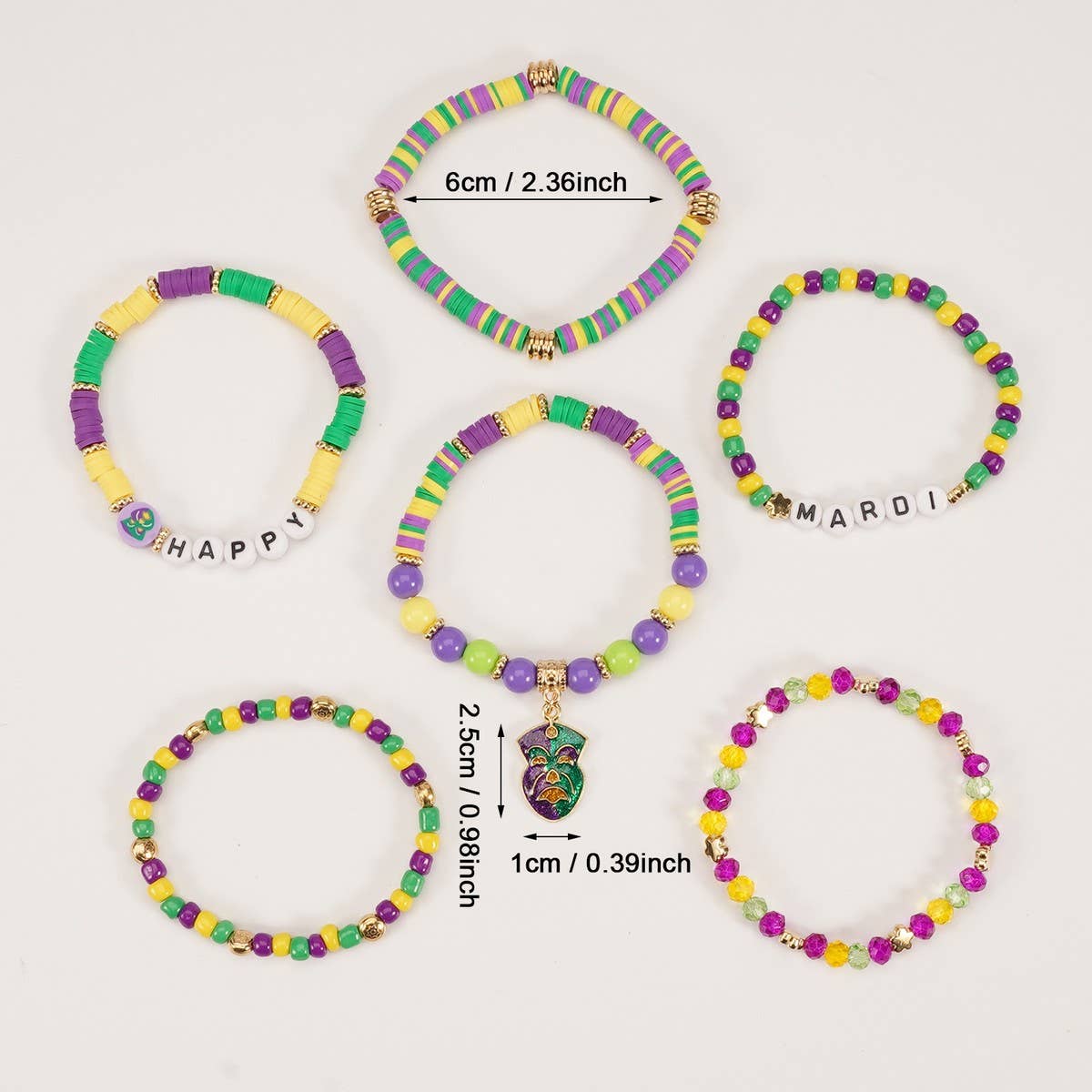 Cwaje05690_Mardi Gras Hat Mask Charm Multi Layer Bracelet