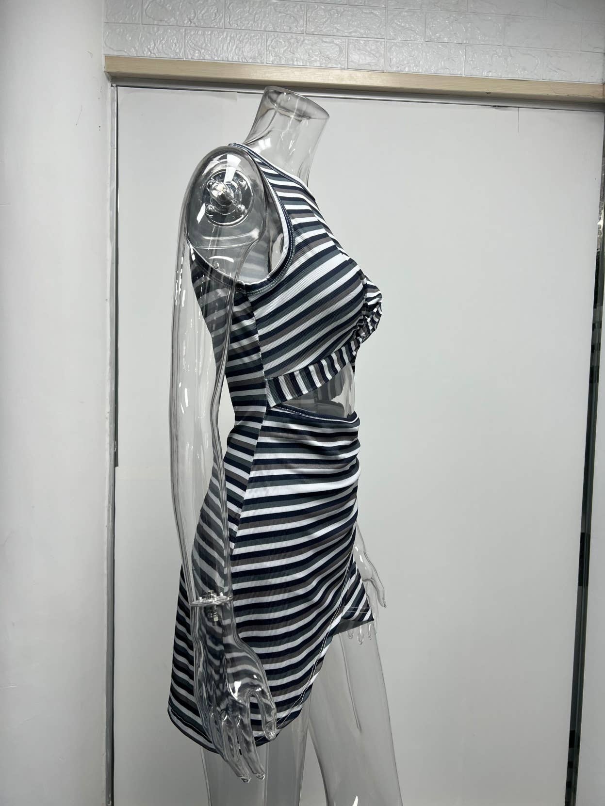 Striped Cutout Knotted Sleeveless Crop Top Dress