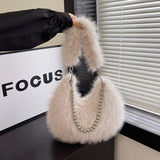FAUX FOX FUR FLUFFY BAG WOMEN PEARL CHAIN SHOULDER_CUAB00566