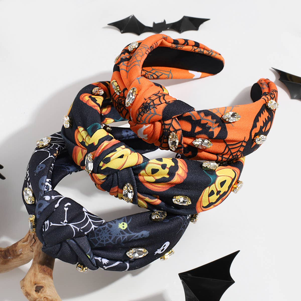 Vintage Rhinestone Skull Knotted Headband