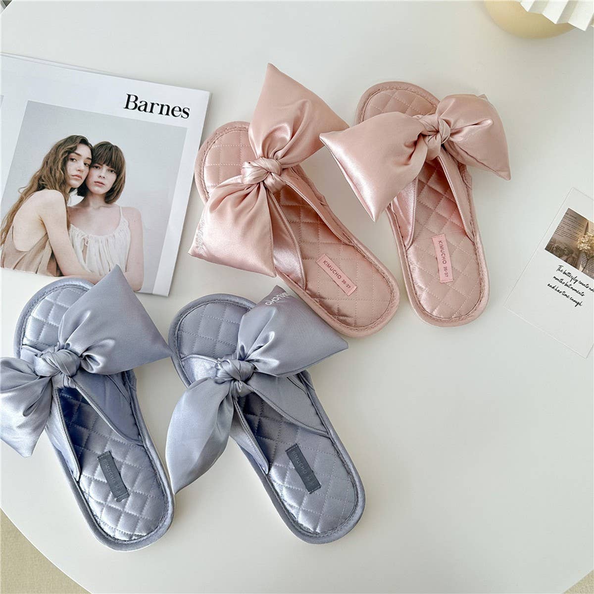 LETTER EMBROIDERED HOLLOW BOW HOME SLIPPERS_CWMM2989
