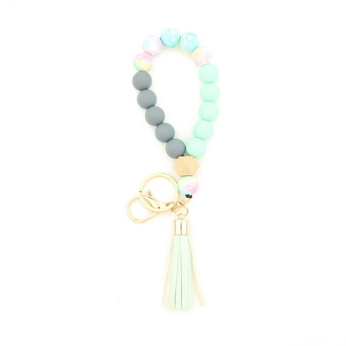 SILICONE WOOD BEAD BRACELET WITH LEATHER KEYCHAIN_CWMM7009