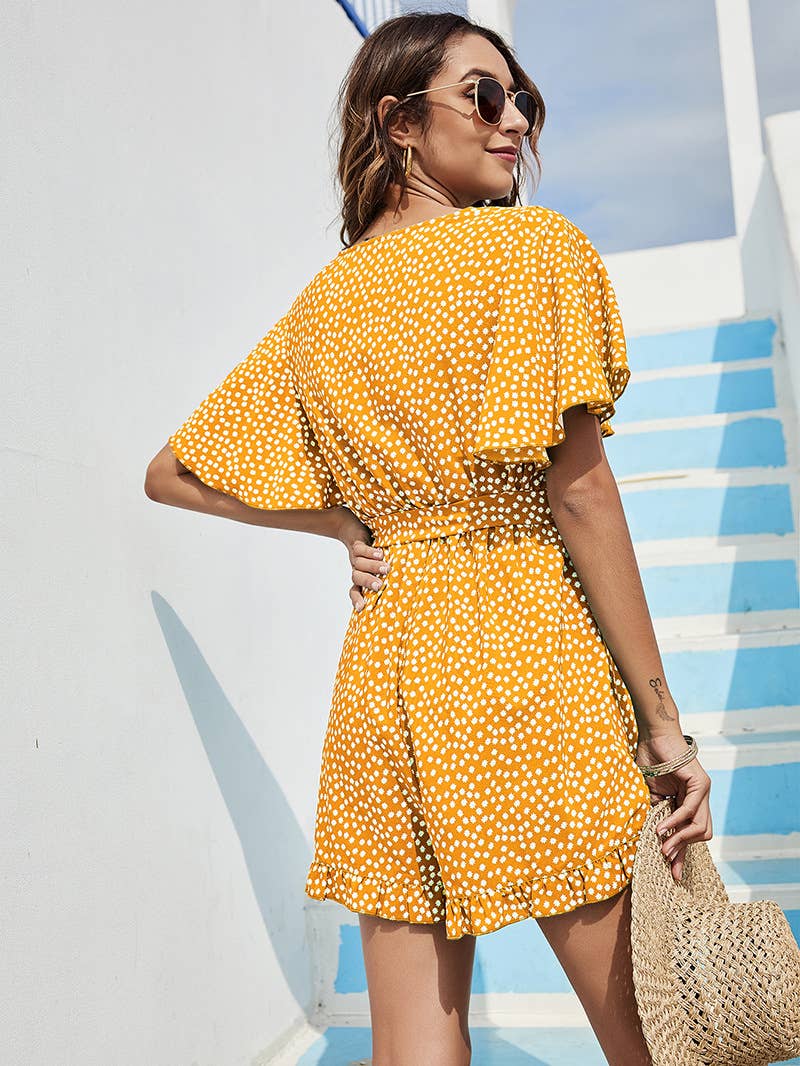 Temperament Deep V Lace-Up Waistline Romper