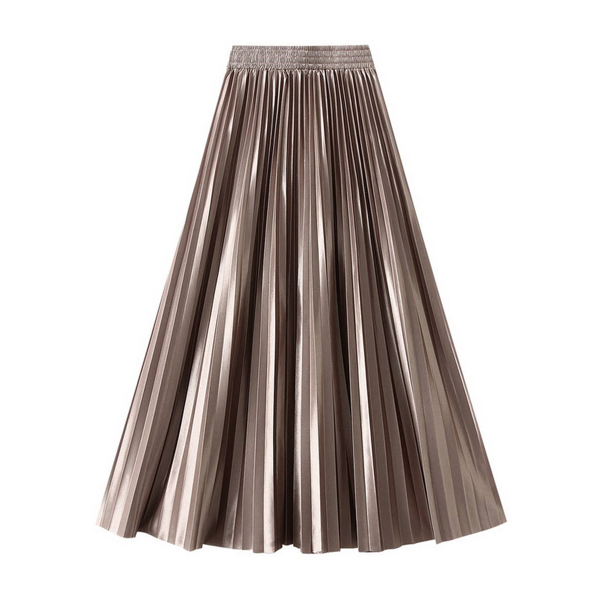 SLIMMING SHINY HIGH WAIST PLEATED MIDI SKIRT_CWBMS0329