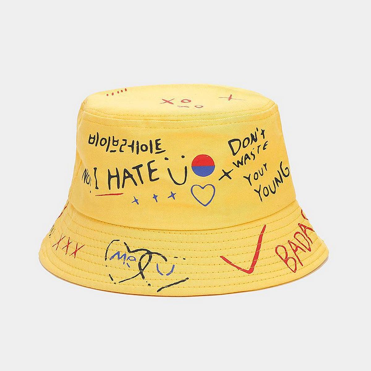 PRINTED BREATHABLE SUN VISOR GRAFFITI BUCKET HAT_CWAH1637