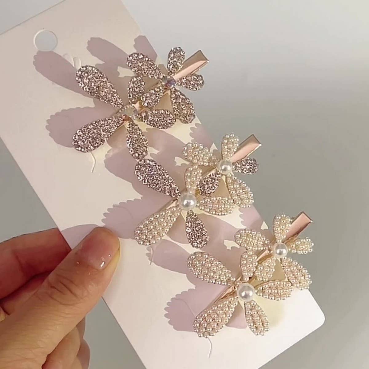 PEARL RHINESTONE FLOWER HAIRPIN DUCKBILL CLIP_CWAHA4741