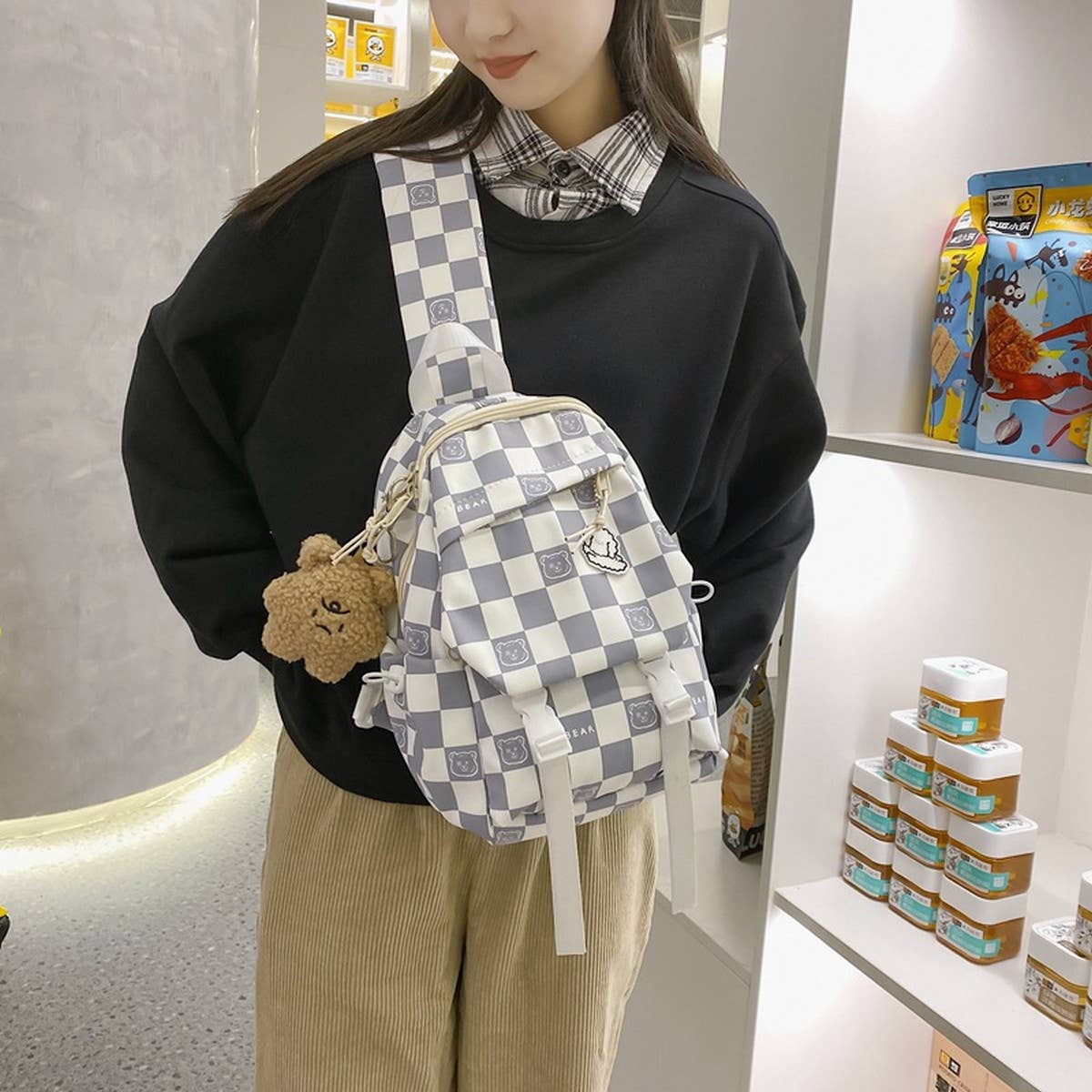 CLASSIC CONTRAST PLAID SHOULDER BAG_CWAB1607