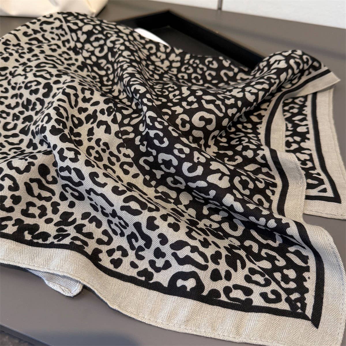 Leopard Herringbone Color Block Silk Scarf_Cwasc03315