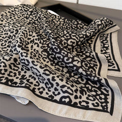 Leopard Herringbone Color Block Silk Scarf_Cwasc03315