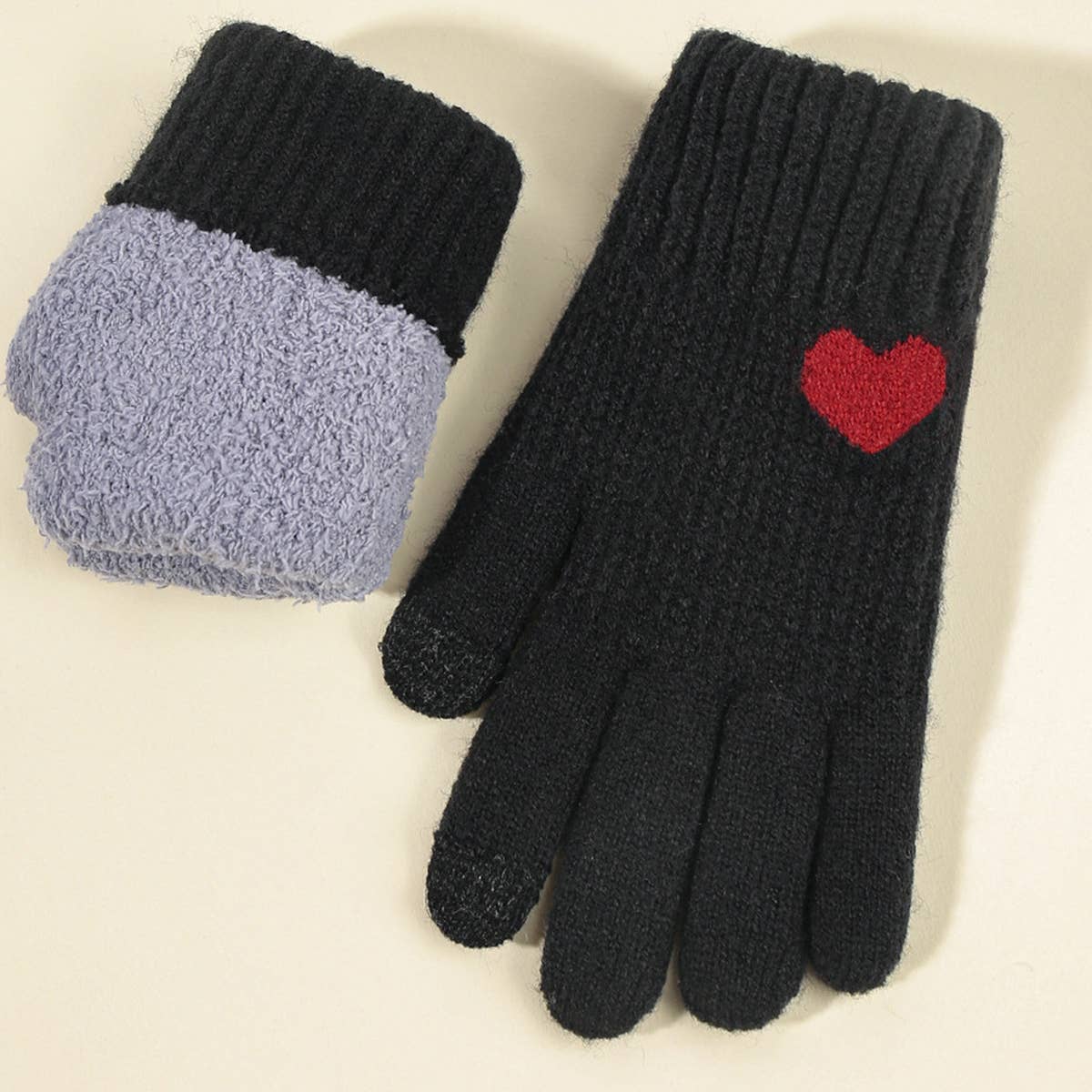 Women Heart Jacquard Knitted Gloves_Cwag0135