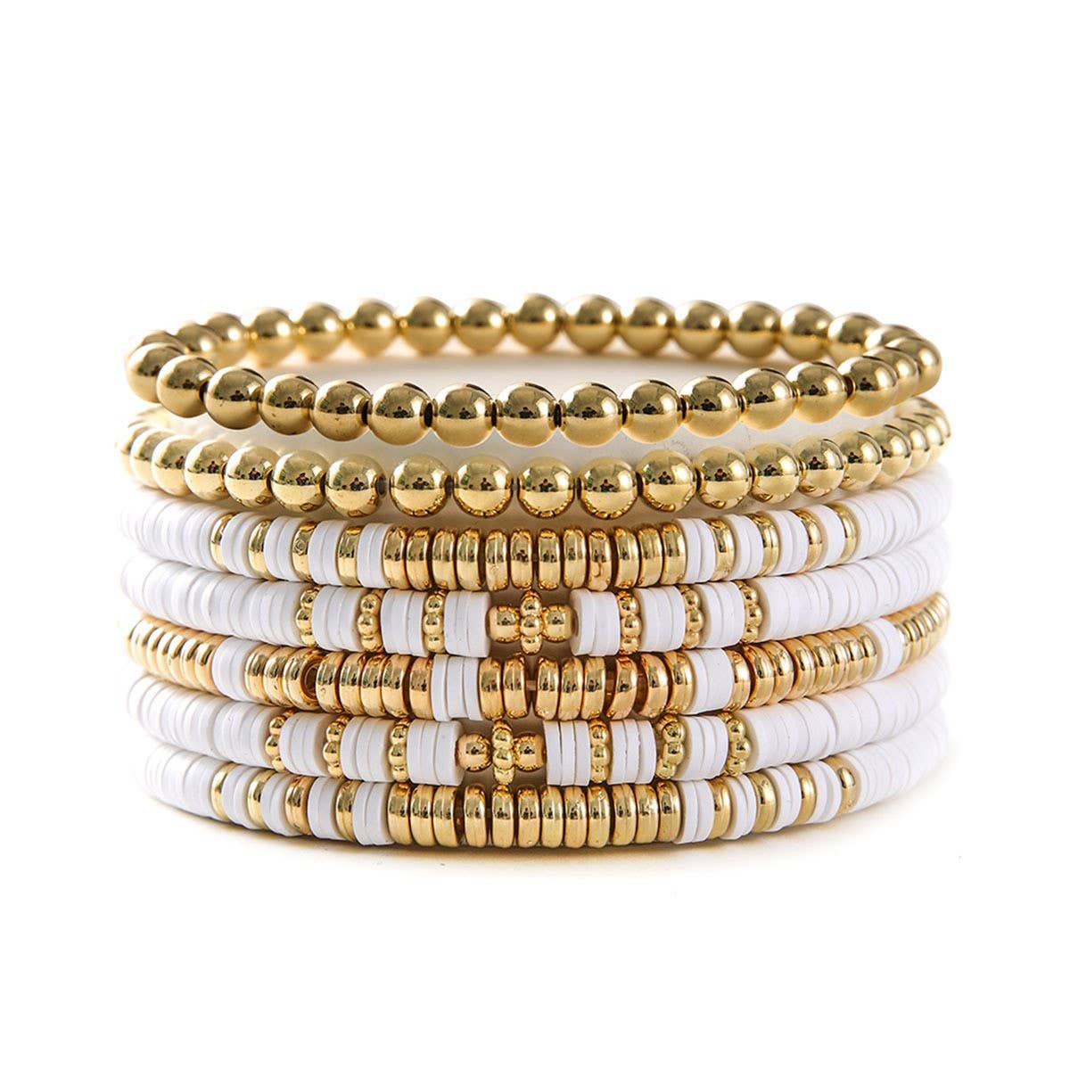 SIMPLE STACKED DISC BEAD BRACELET SET_CWMM3531