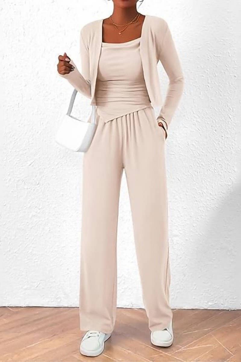 Cwsbsl00033_3 Piece Lounge Set Women Jacket Tank And Pants