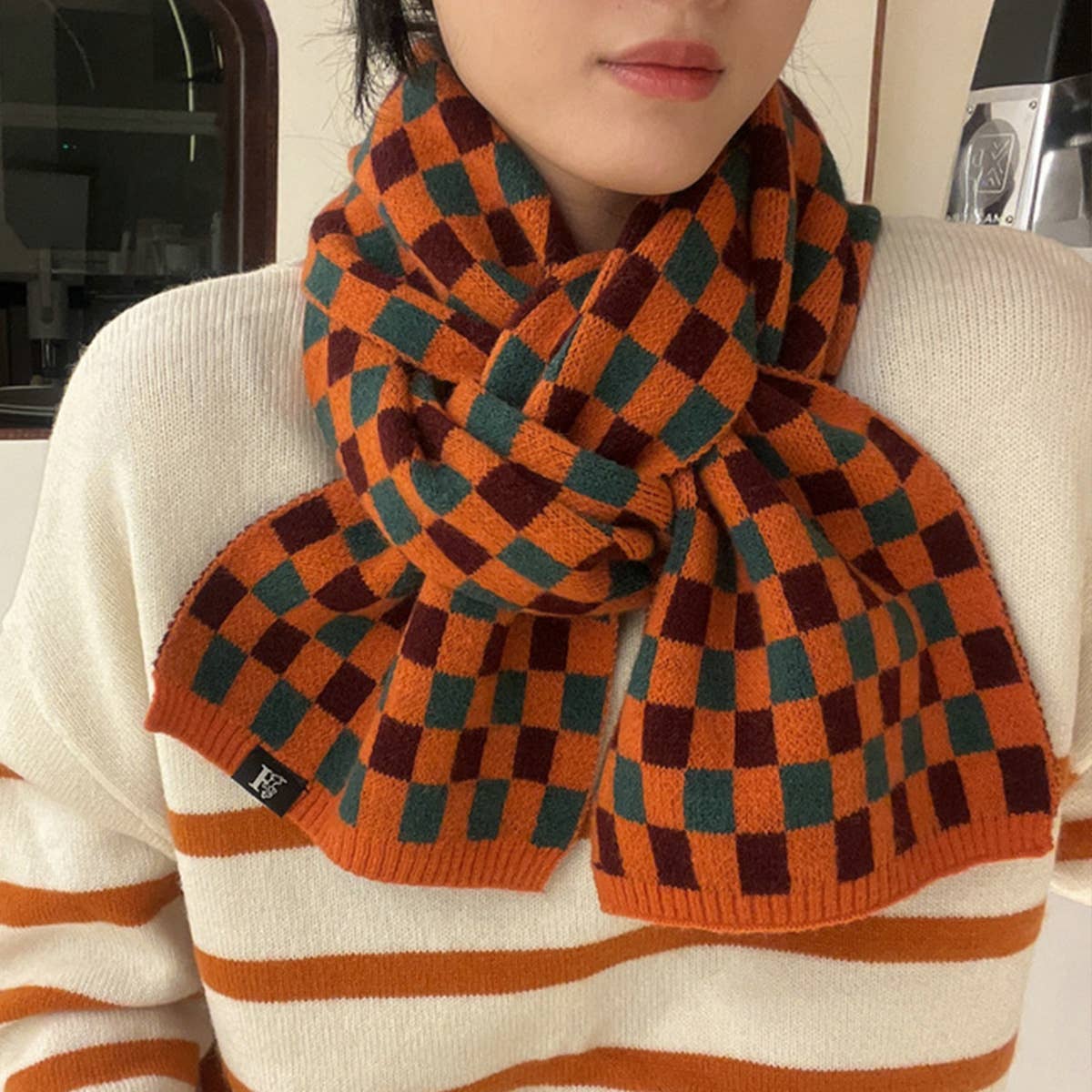 COLORBLOCK CHECKERED KNIT SCARF FOR WOMEN_CWASC1268