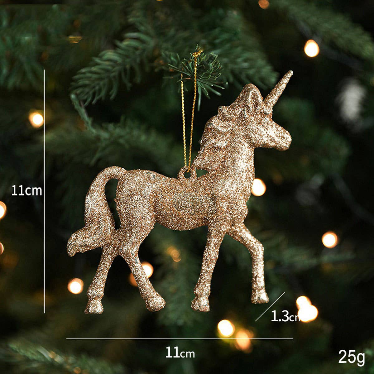 CHAMPAGNE GLITTER PLASTIC CHRISTMAS ORNAMENT_CWMM9756