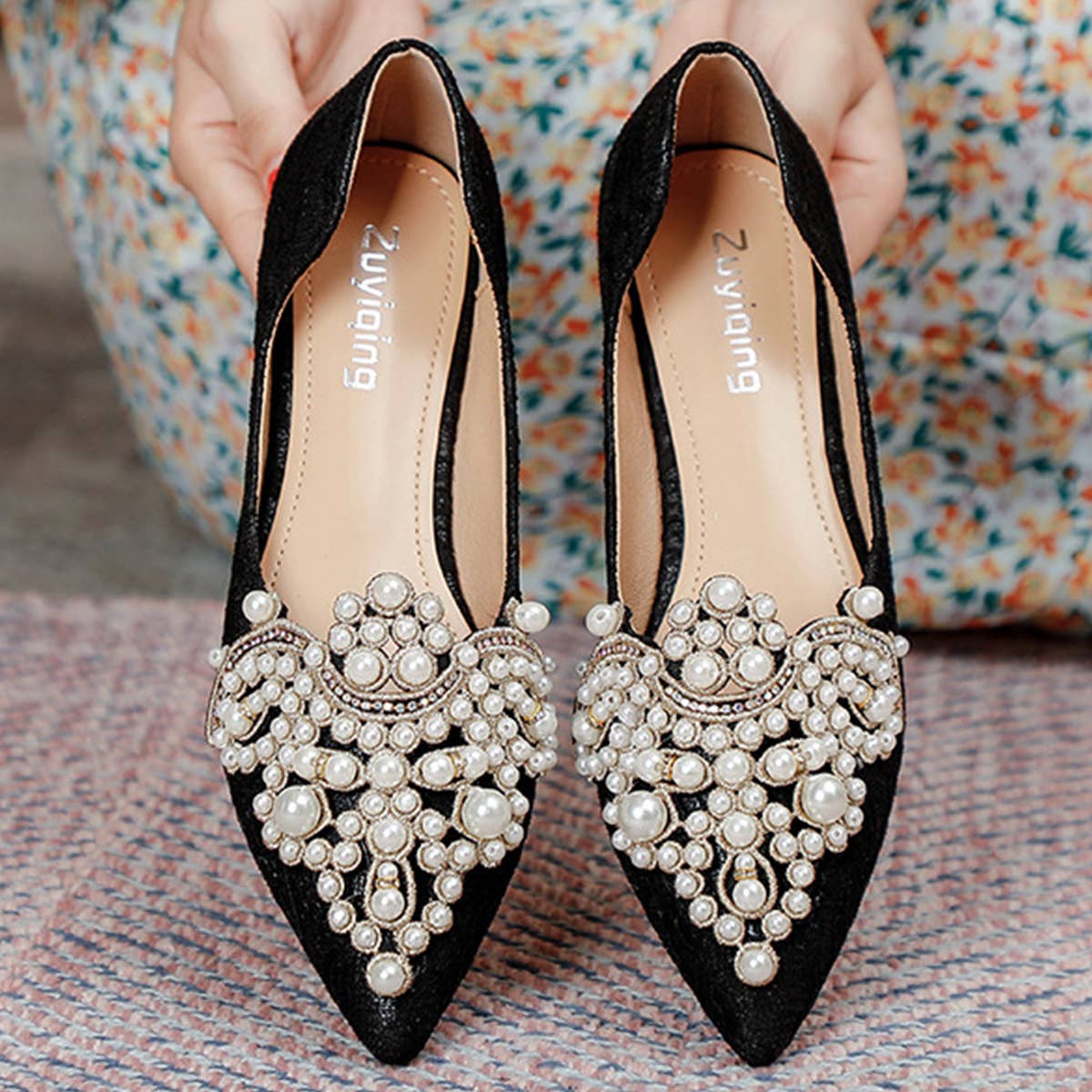 LACE PEARL BALLET FLATS FOR WOMEN BRIDAL STYLE_CWSHF0010