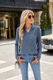 Solid Color Lapel Pocket Long Sleeve Loose T-Shirt