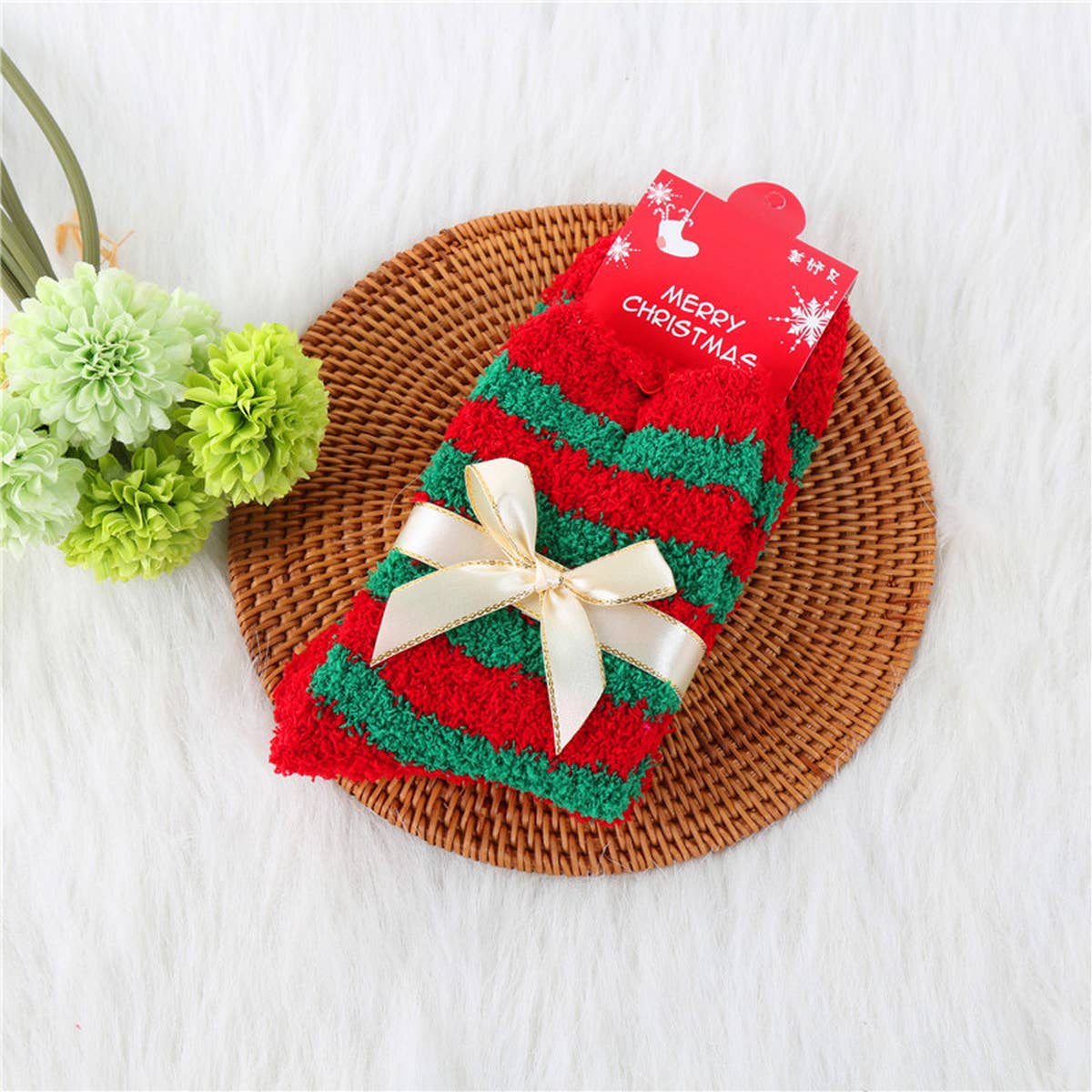 CHRISTMAS TREE THICKENED BOW CHRISTMAS SOCKS_CWMS0626