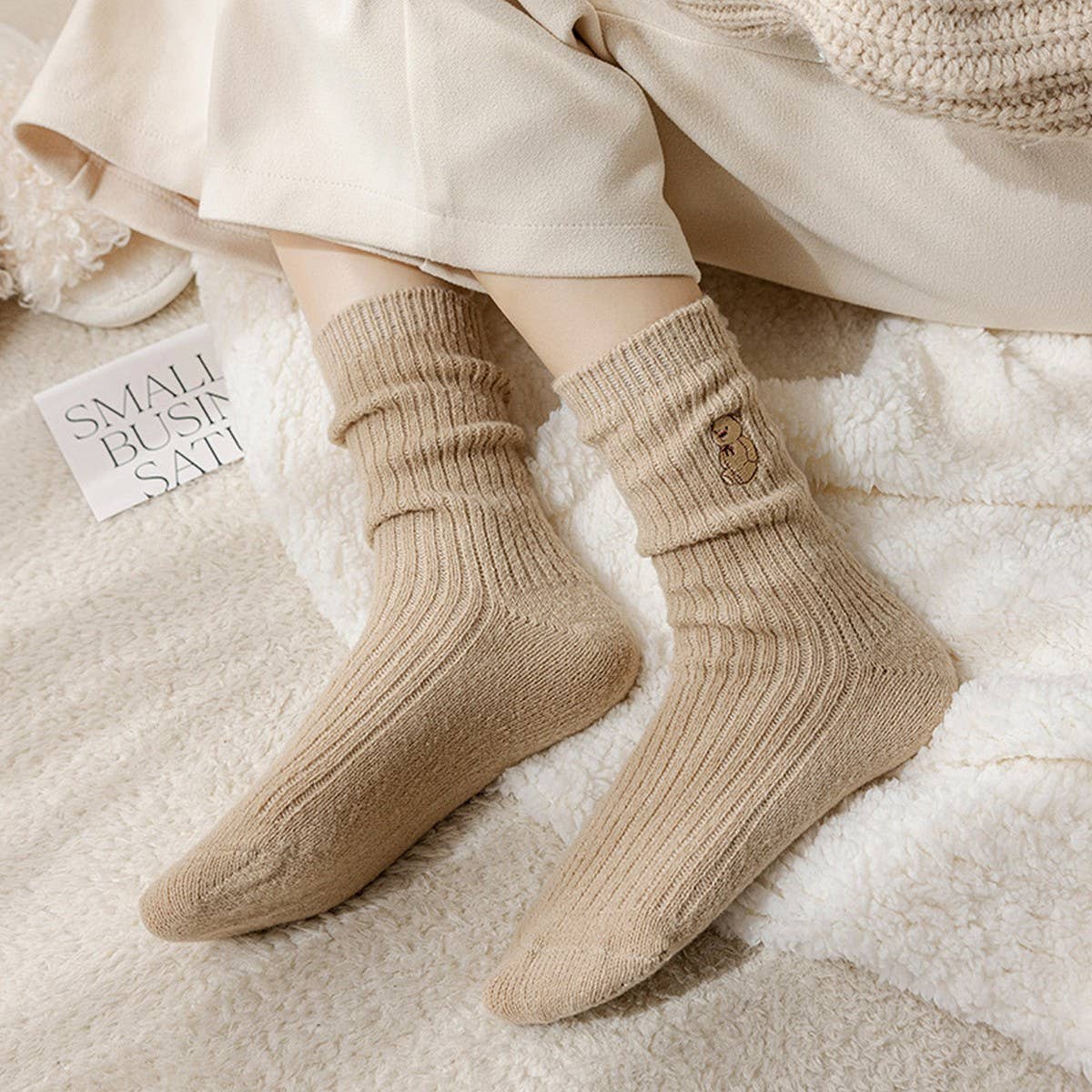 Winter Plush Bear Cute Pile Socks_Cwms1060