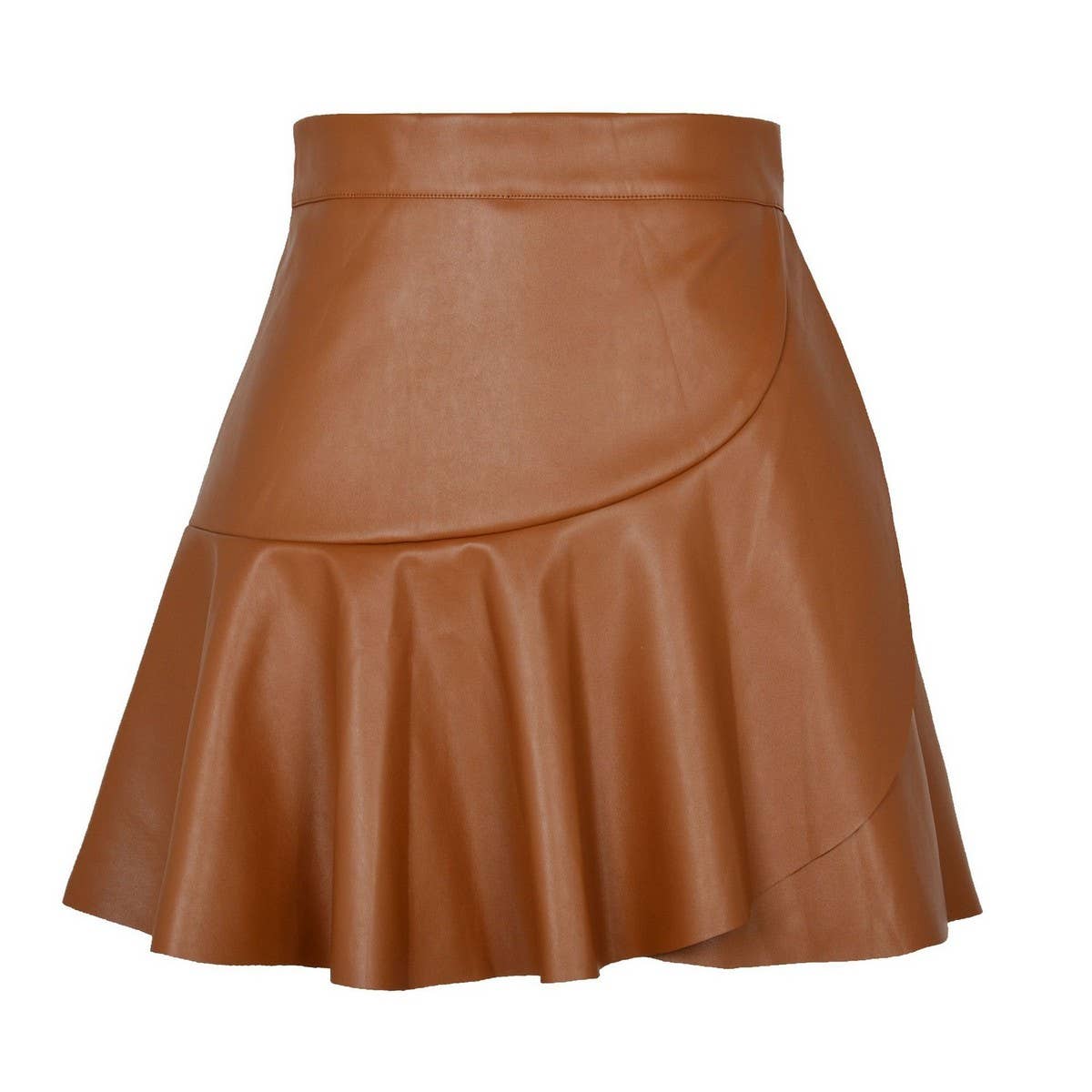 HIGH WAIST RUFFLED IRREGULAR LEATHER SKIRT_CWBSS0394