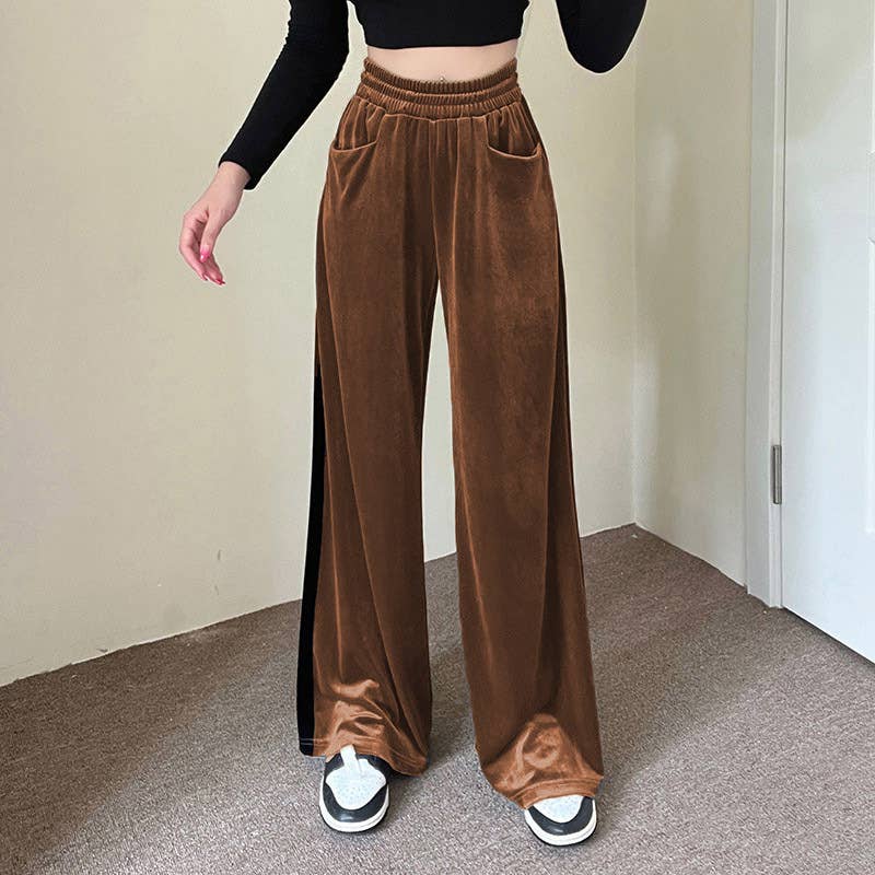 Suede Waist Waist Full Vertical Patchwork Pants