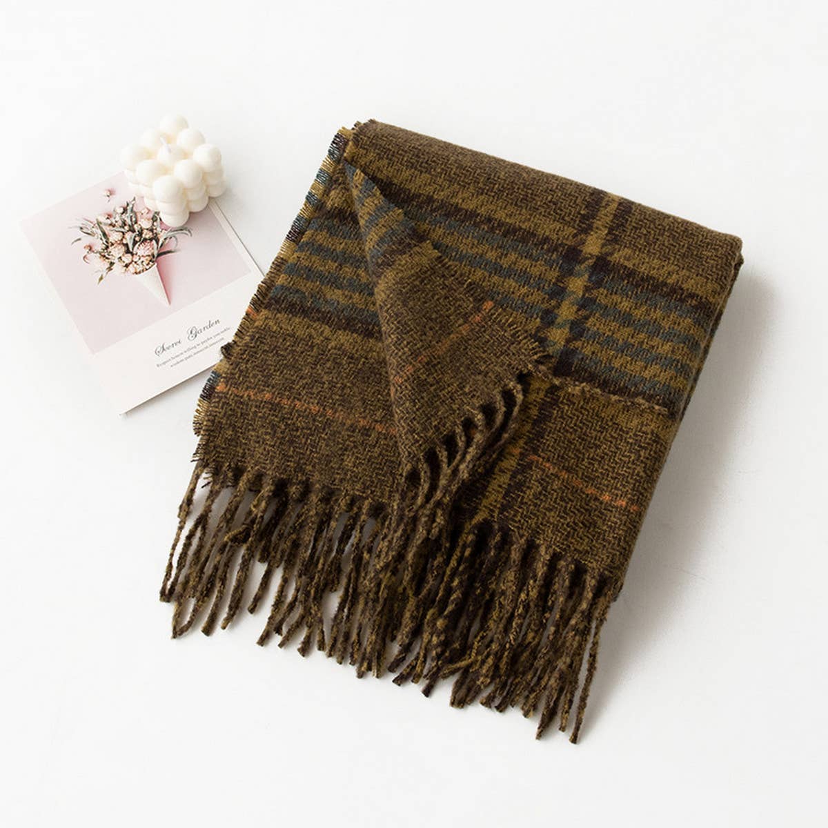 PLAID TASSEL SCARF SOFT WARM FAUX CASHMERE WRAP_CWASC0997