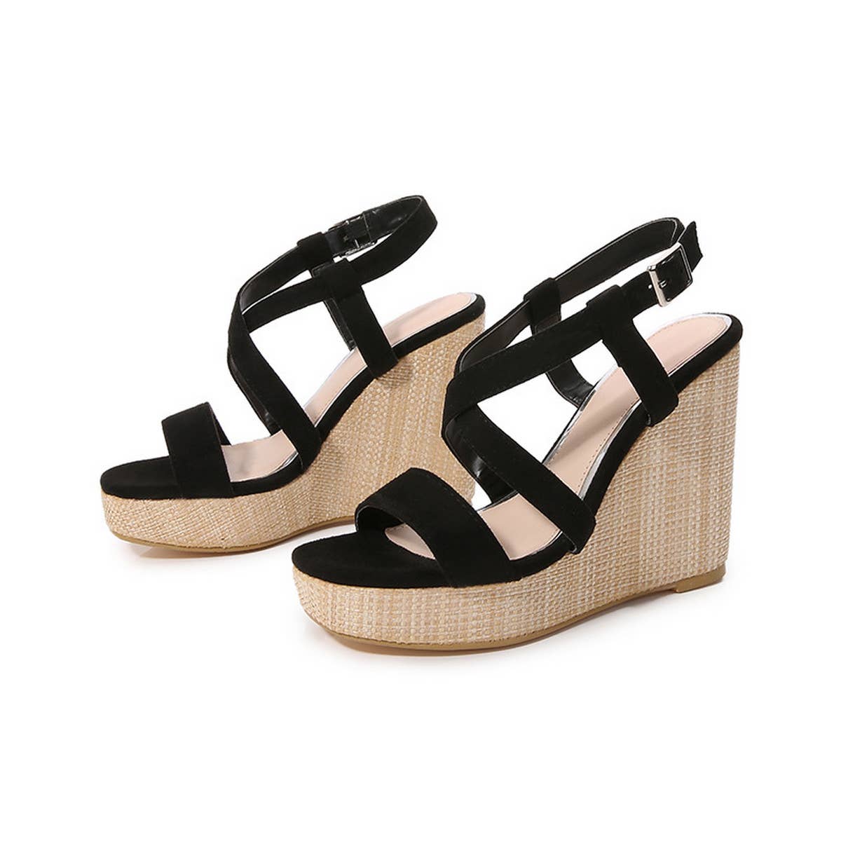 SOLID COLOR SQUARE TOE CROSS STRAP HIGH HEELS_CWSHS0645