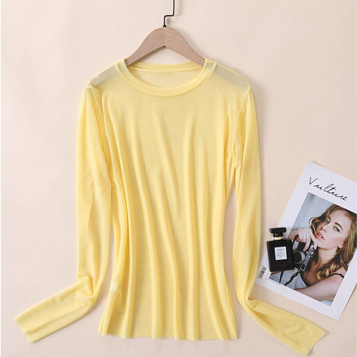 CANDY COLOR BLOUSE LONG SLEEVE MESH TOP_CWTBLL3620