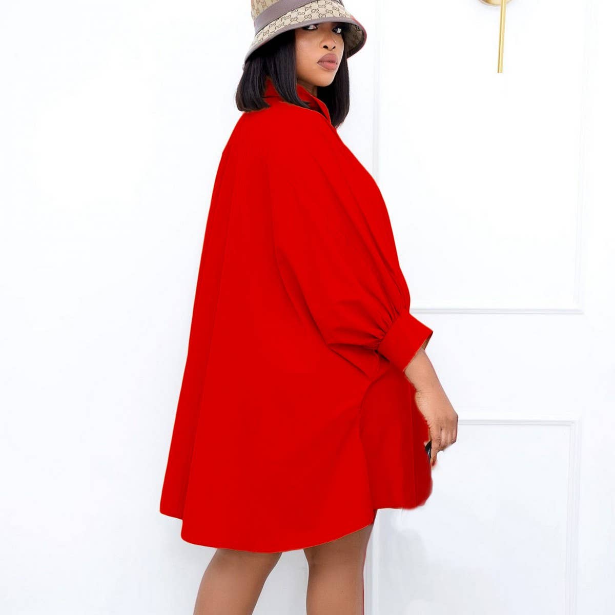 LOOSE LAPEL SOLID COLOR OVERSIZED SHIRT DRESS_CWDSD6165