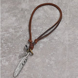 Mens Personalized Simple Feather Leather Necklace_Cwmm4583