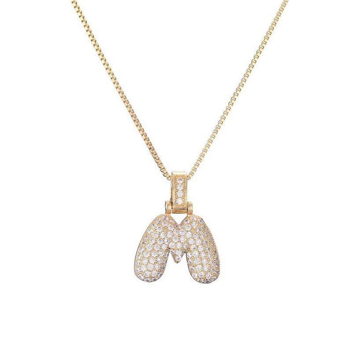 COPPER ZIRCONIA 26 LETTERS PENDANT NECKLACE_CWMM5866