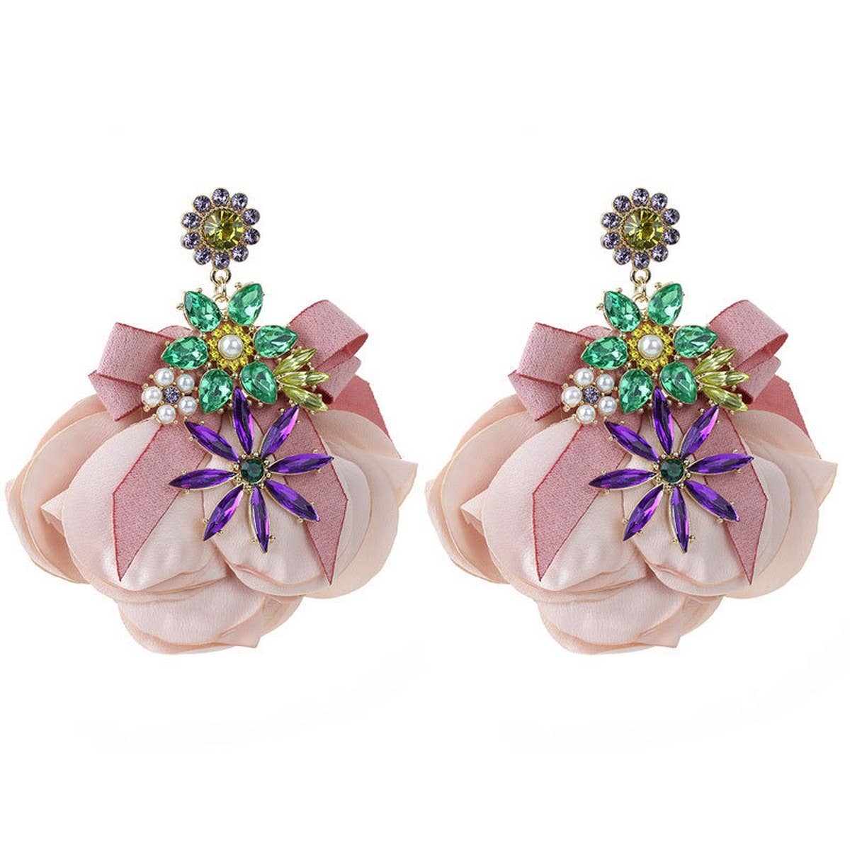 HANDMADE FLORAL FABRIC EARRINGS ELEGANT WOMANS_CWMM6173