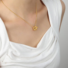 HOLLOW SQUARE PENDANT TITANIUM STEEL NECKLACE_CWAJE1090
