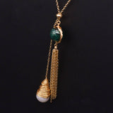 FASHION PEARL GLASS TASSEL PENDANT NECKLACE_CWAJE3910