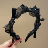 SIMPLE BLACK POLKA DOT BOW LACE HEADBAND_CWAHA1705