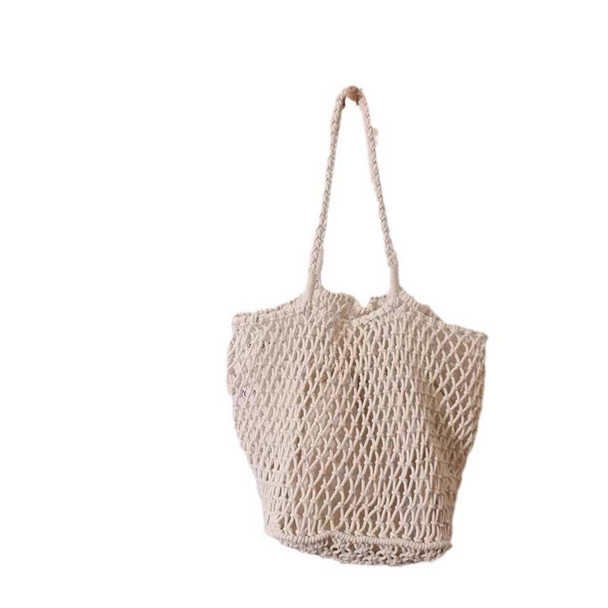 SIMPLE MESH ONE SHOULDER BEACH STRAW BAG_CWAB1884