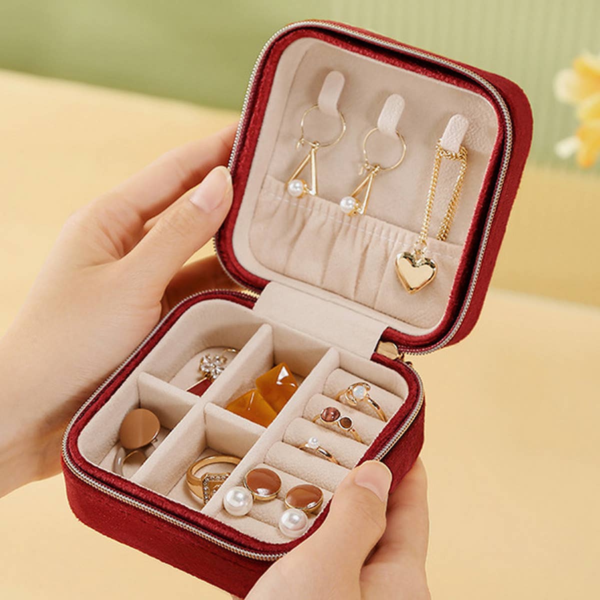 DOUBLE LAYER VELVET JEWELRY BOX STORAGE_CWMM1687