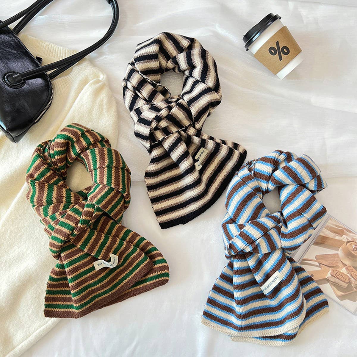 COLORFUL STRIPE KNIT SCARF SOFT TRENDY WINTER_CWASC1256
