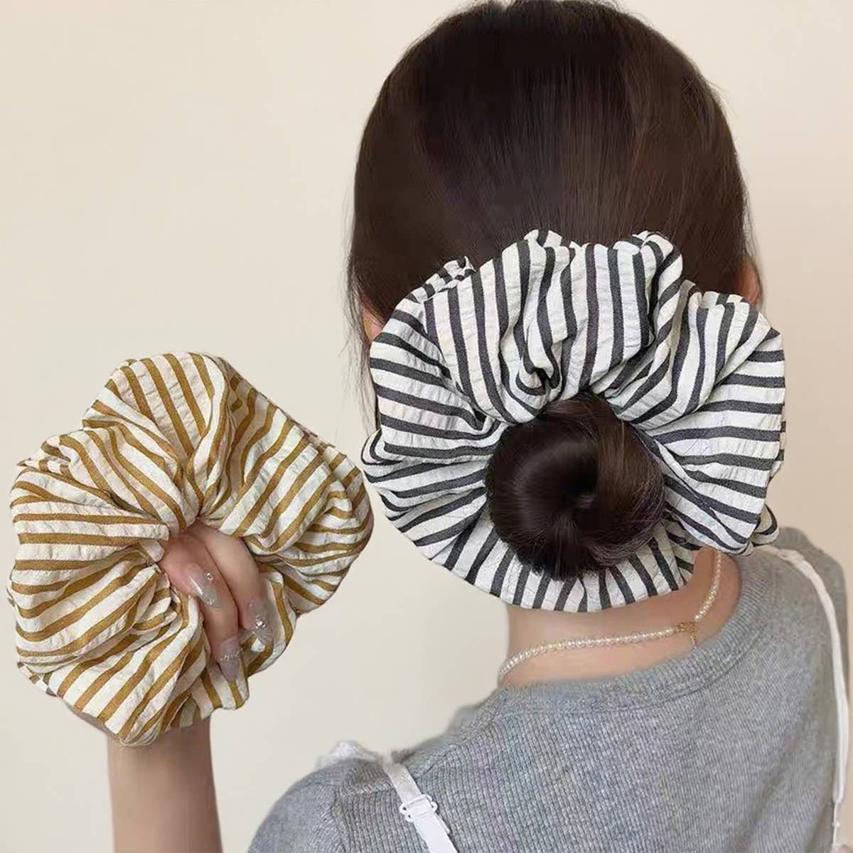 Summer Striped Fabric Hair Tie Retro Forest Style_Cwaha0751