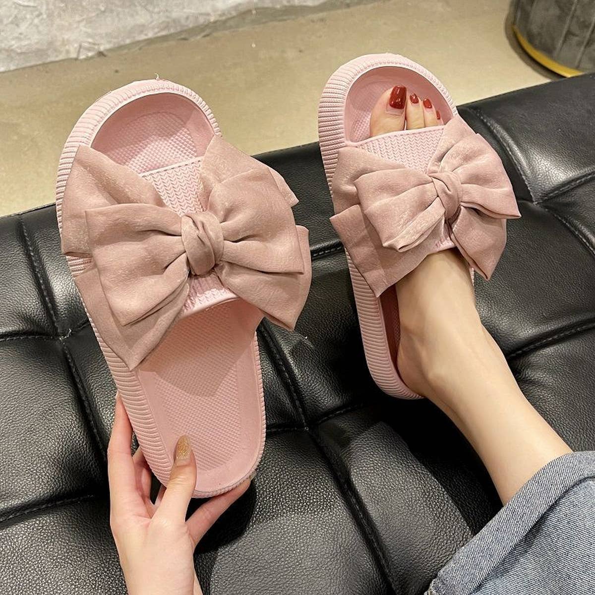 Women Fashion Thick-Soled Bow Slippers