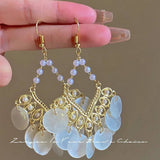 FRENCH GEOMETRIC SCALLOPED SHELL TASSEL EARRINGS_CWAJE2180