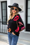 Women Lips Pattern V Neck Casual Sweater_Cwoswl1554