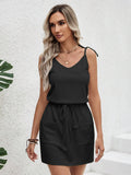 V-Neck Slit Strap Waist Irregular Dress